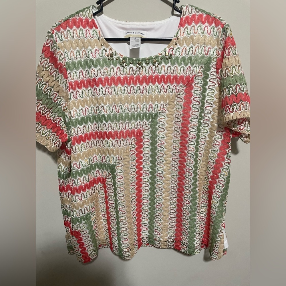Alfred Dunner Multicolor Zigzag Short Sleeve Top